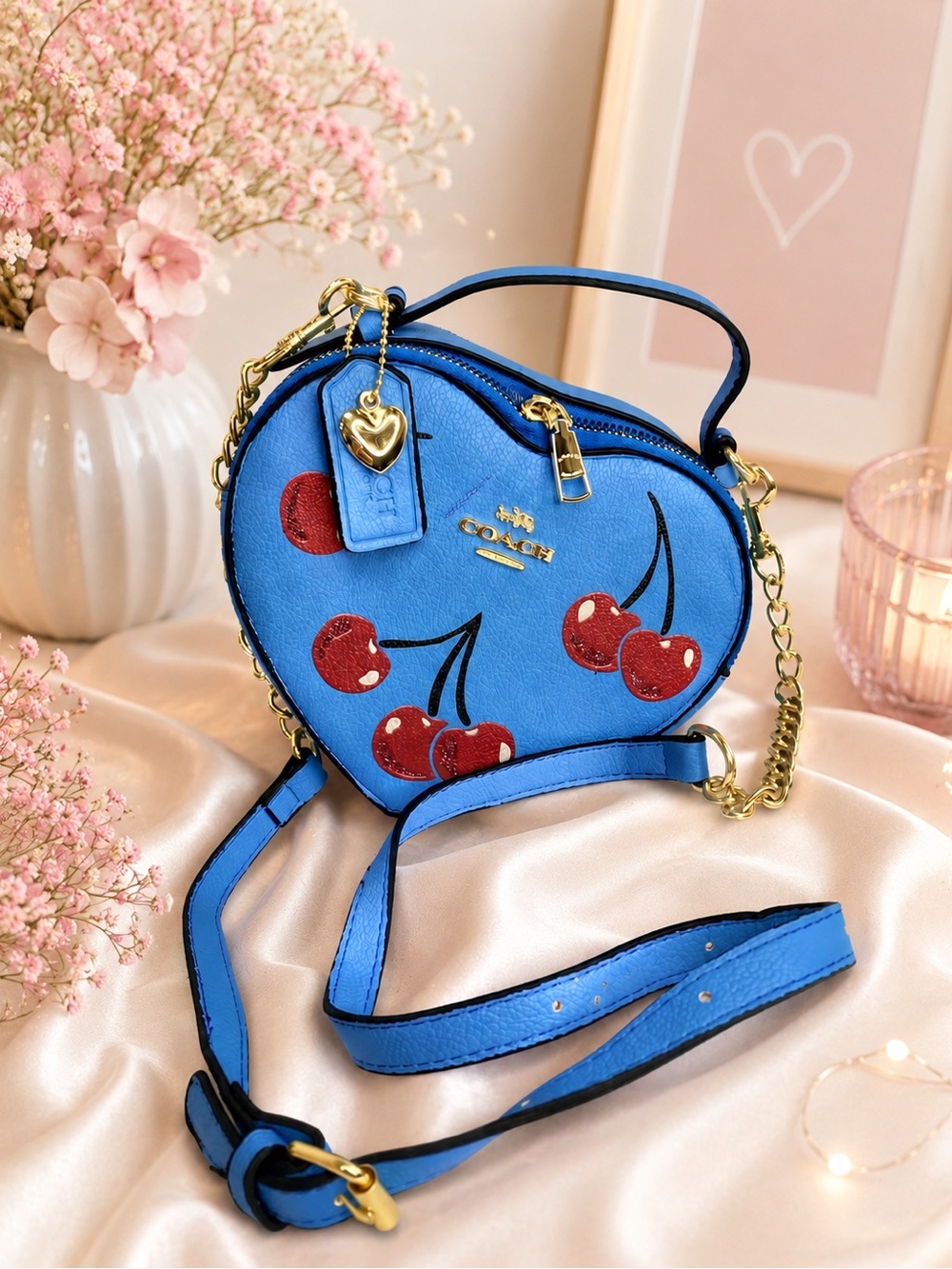 Cherry Heart Crossbody Bag Blue 🍒💙 Trendy Aesthetic Purse
